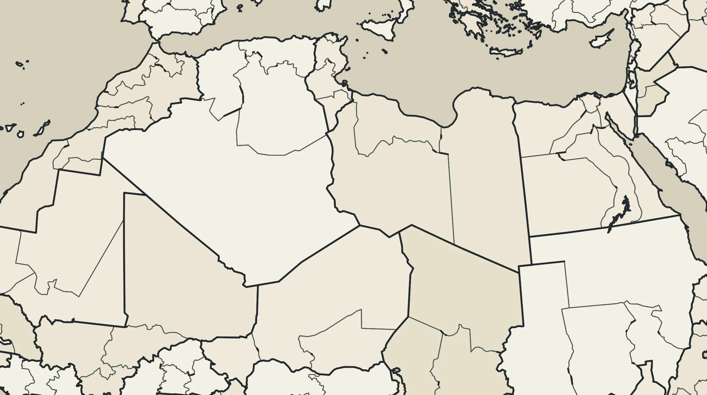 The same view in today's map, v0.5: Algeria in 4 provinces, Libya in 3, Chad in 3, and Egypt, redrawn since, in 7.