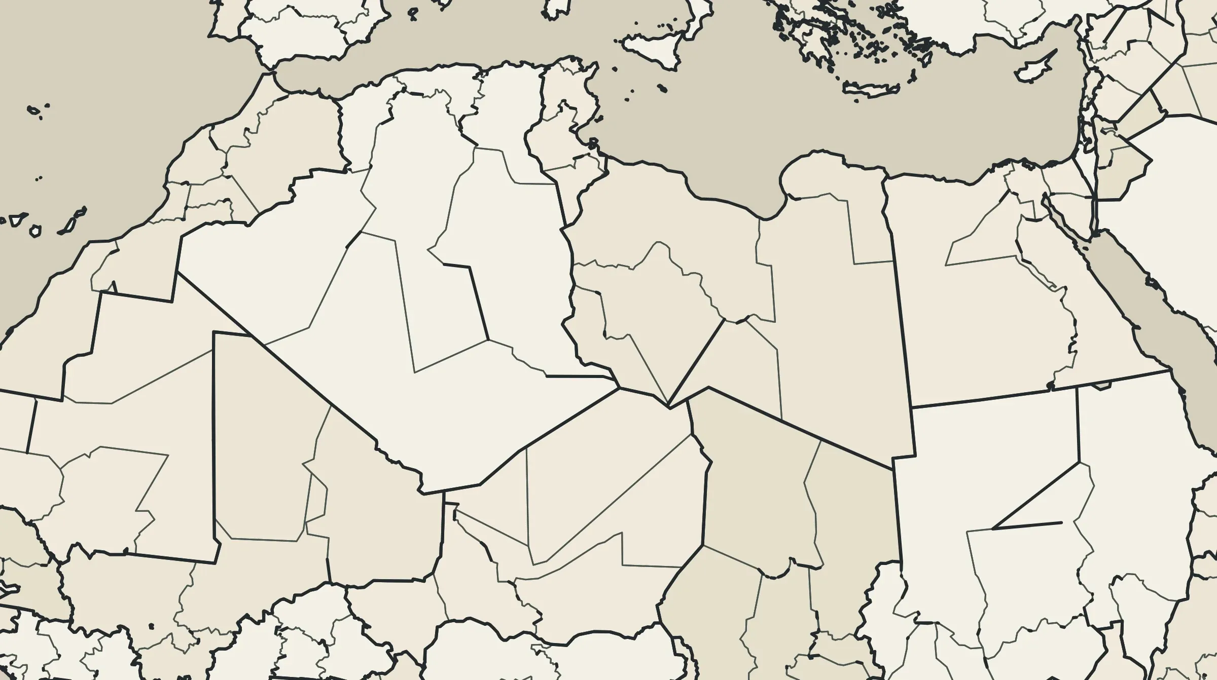 The Sahara view again, with Algeria in 6 provinces, Libya in 5 and Chad in 5.