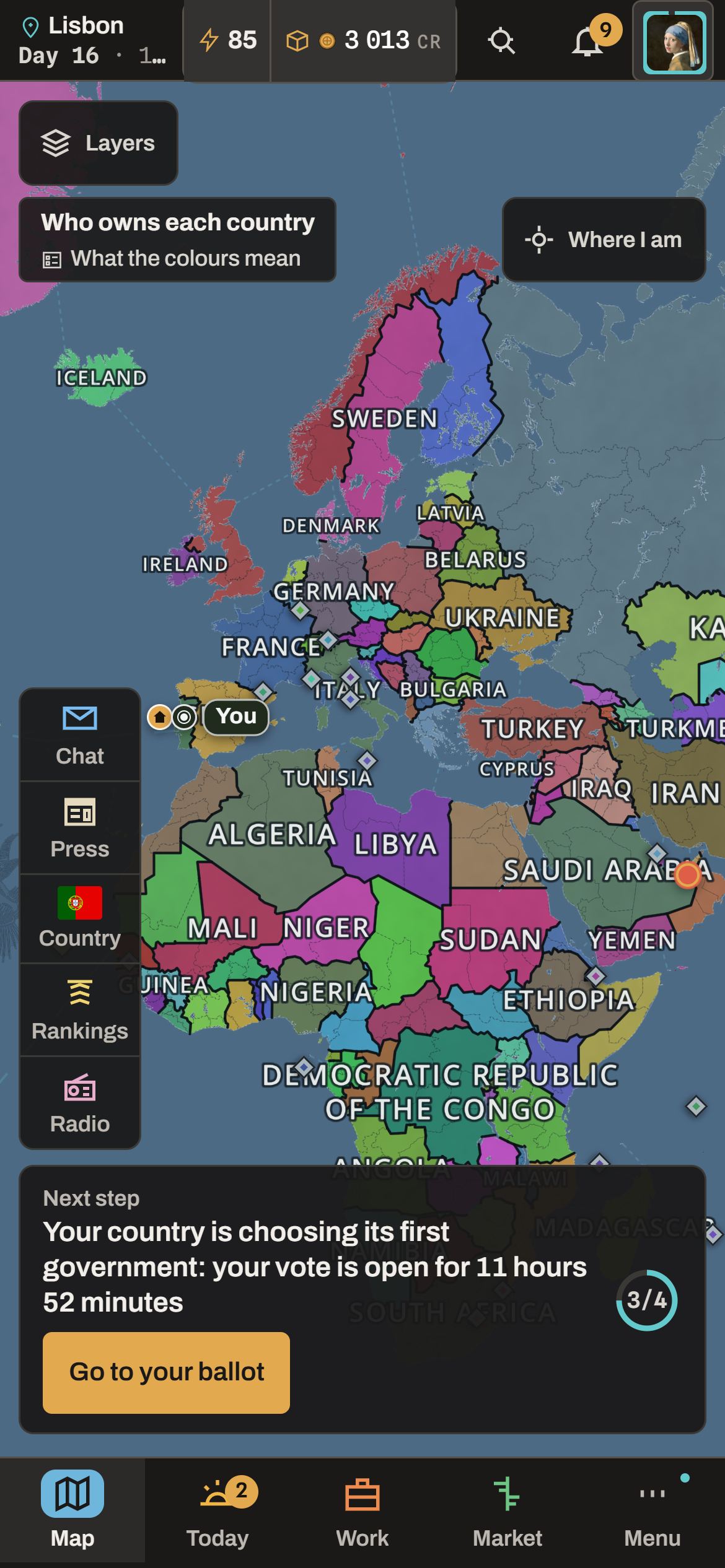 The world map, on a phone