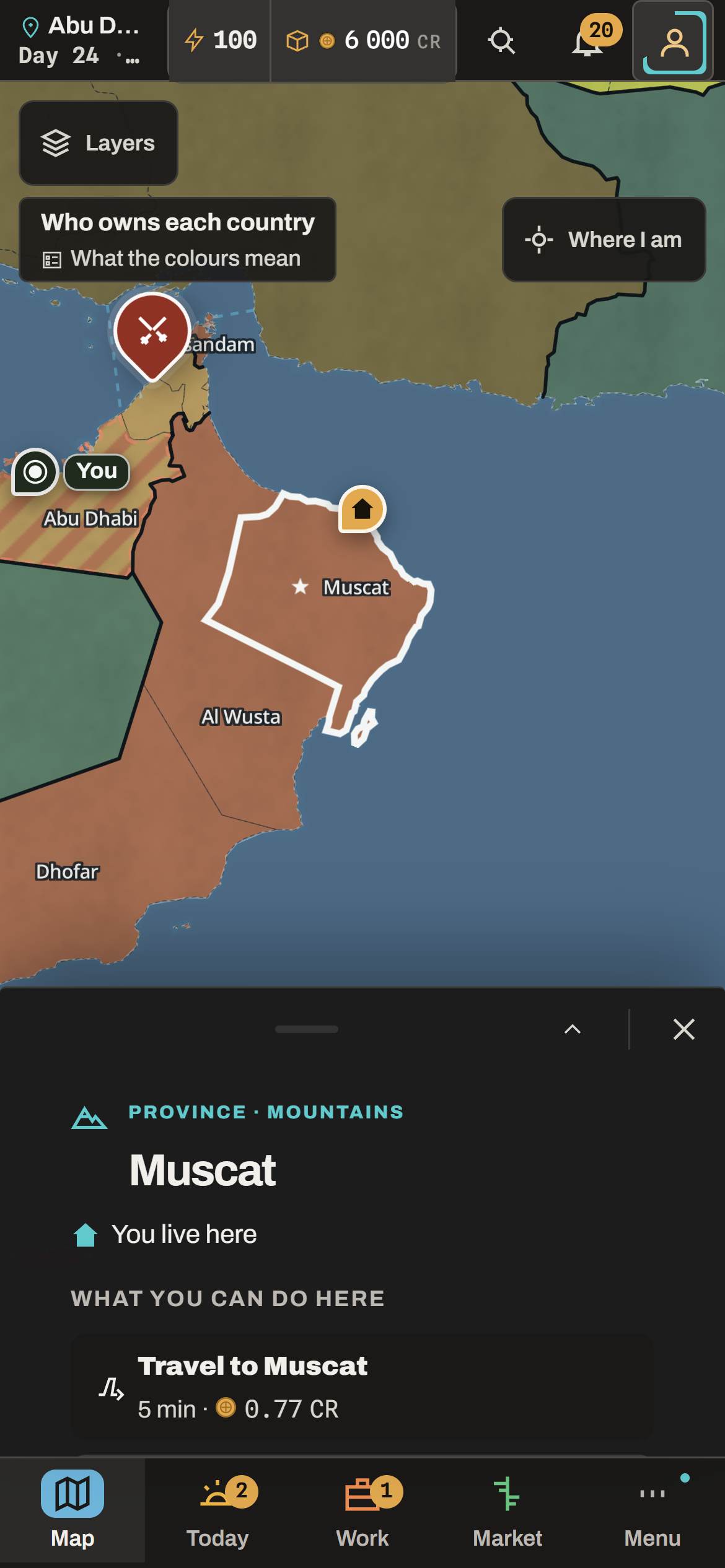 Muscat's province sheet slid up over the map of Oman.