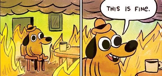 Popular meme showing a dog on fire, telling This is fine